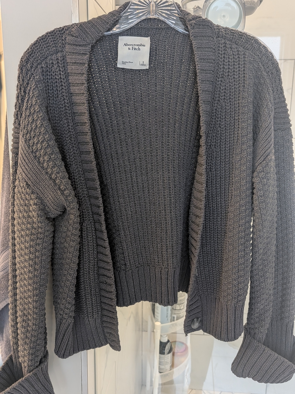 Abercrombie & Fitch Cameron Seed Stitch Cardigan - Grey Blue